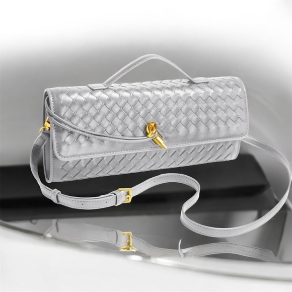 Handbags - Silver Woven Clutch Bag
